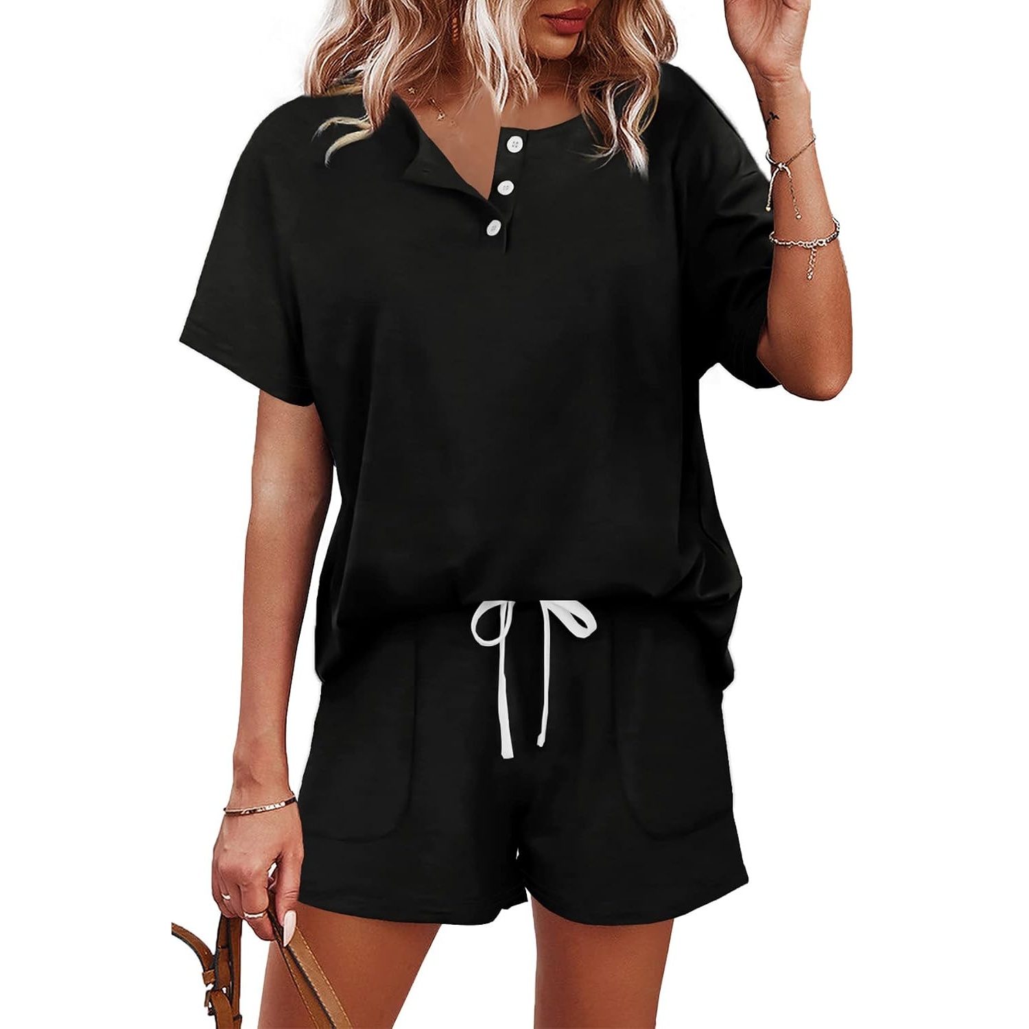 2 Piece Button Down Top And Shorts Sets For Women