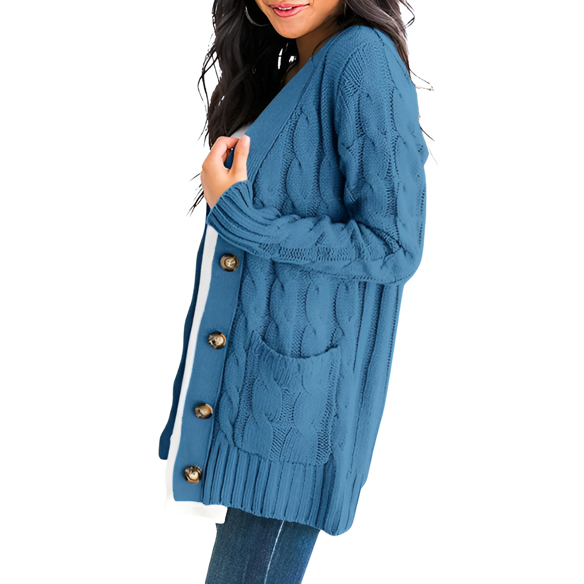 Cable Knit Button Front Open Cardigan