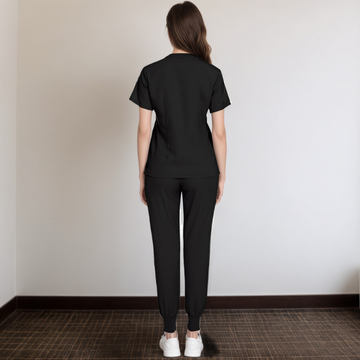 Women’s V Patterned Scrub Top And Jogger Pants Set