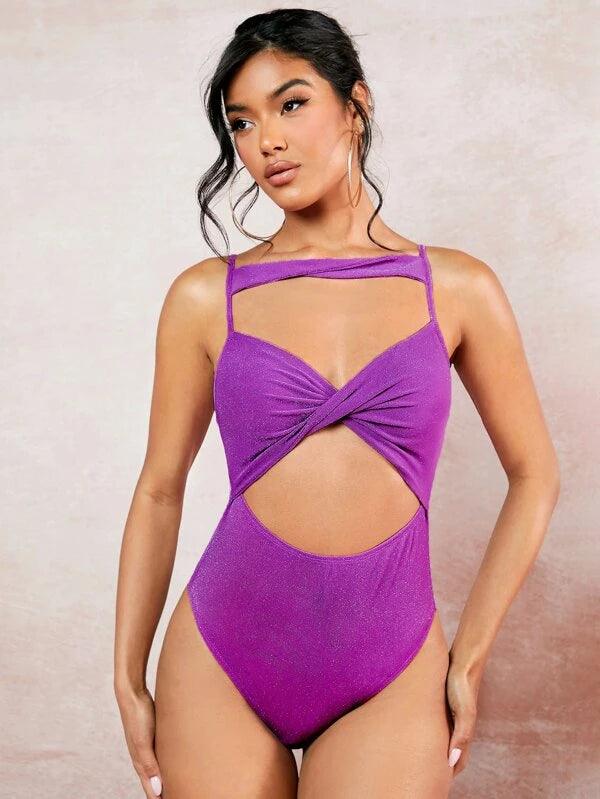 Cut Out Twist Front Cami Bodysuit-Comfy Jumpsuits