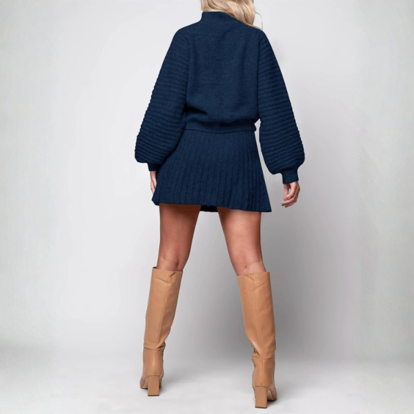2 Piece Ribbed Knit Puff Sleeve Sweater Top And Mini Skirt Outfit Set