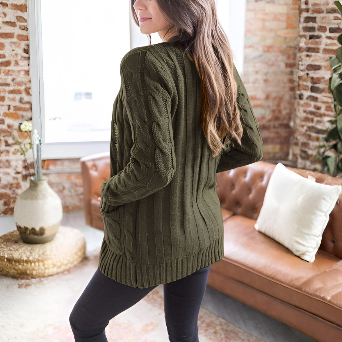 Cable Knit Button Front Open Cardigan