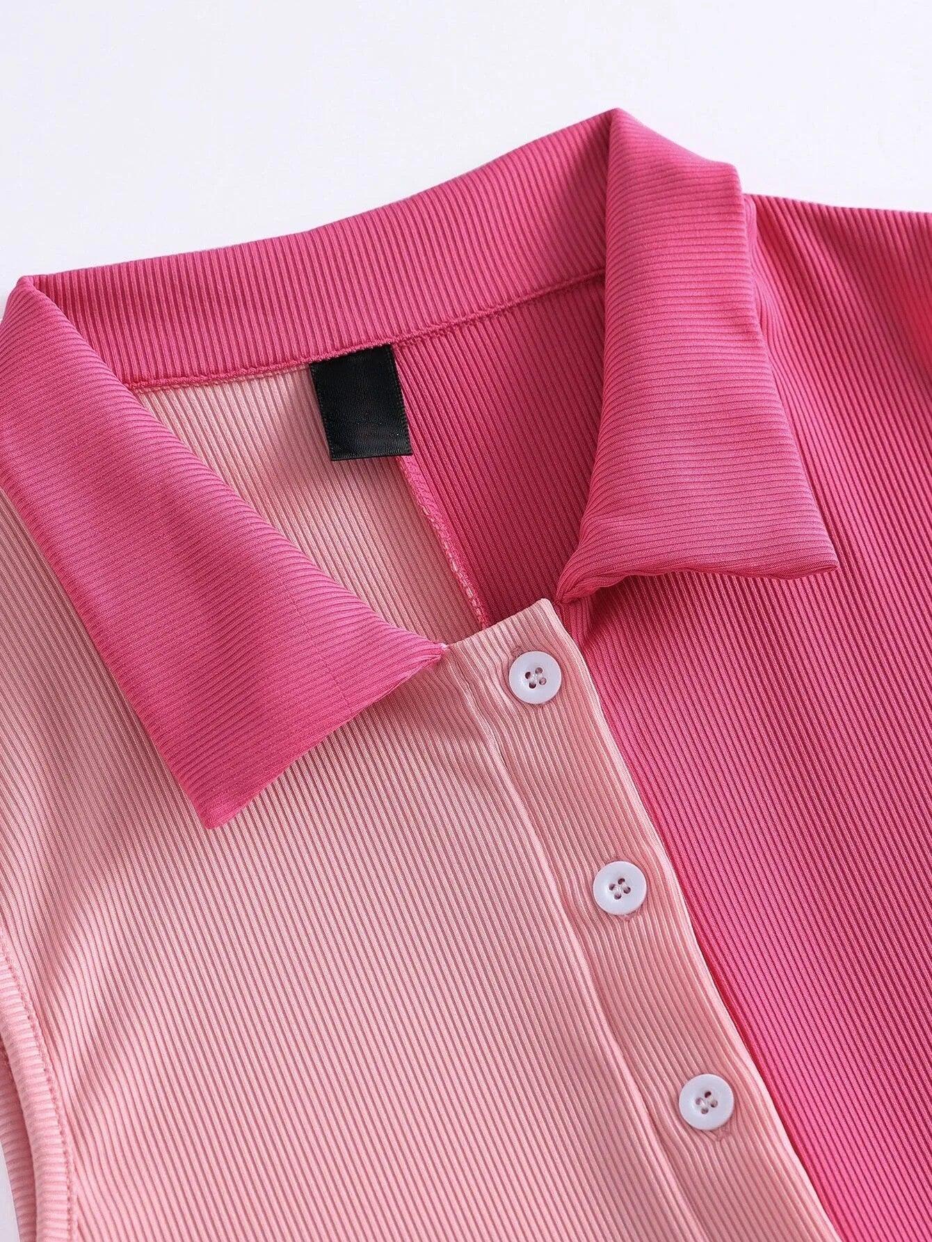 Two Tone Button Front Unitard Romper-Comfy Jumpsuits