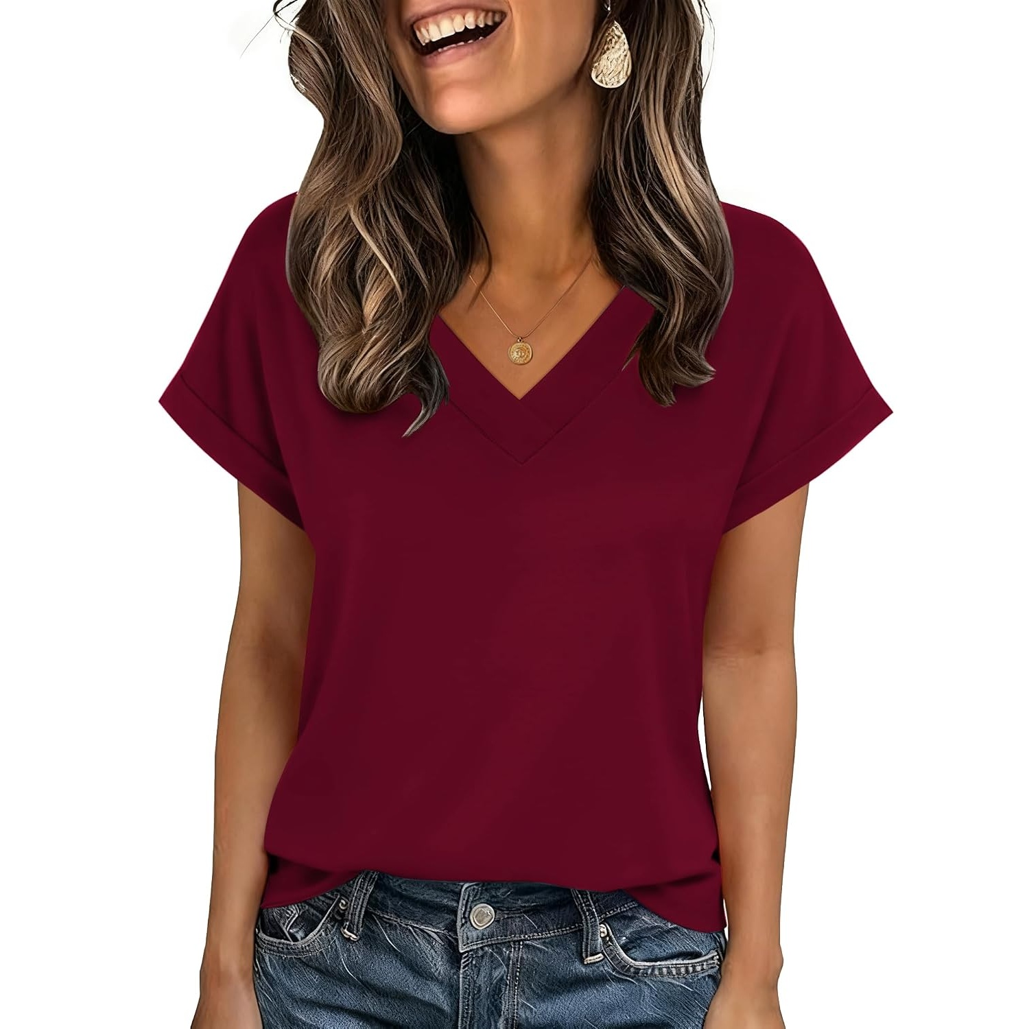 Casual Summer Rolled Short Sleeve Shirts For Women