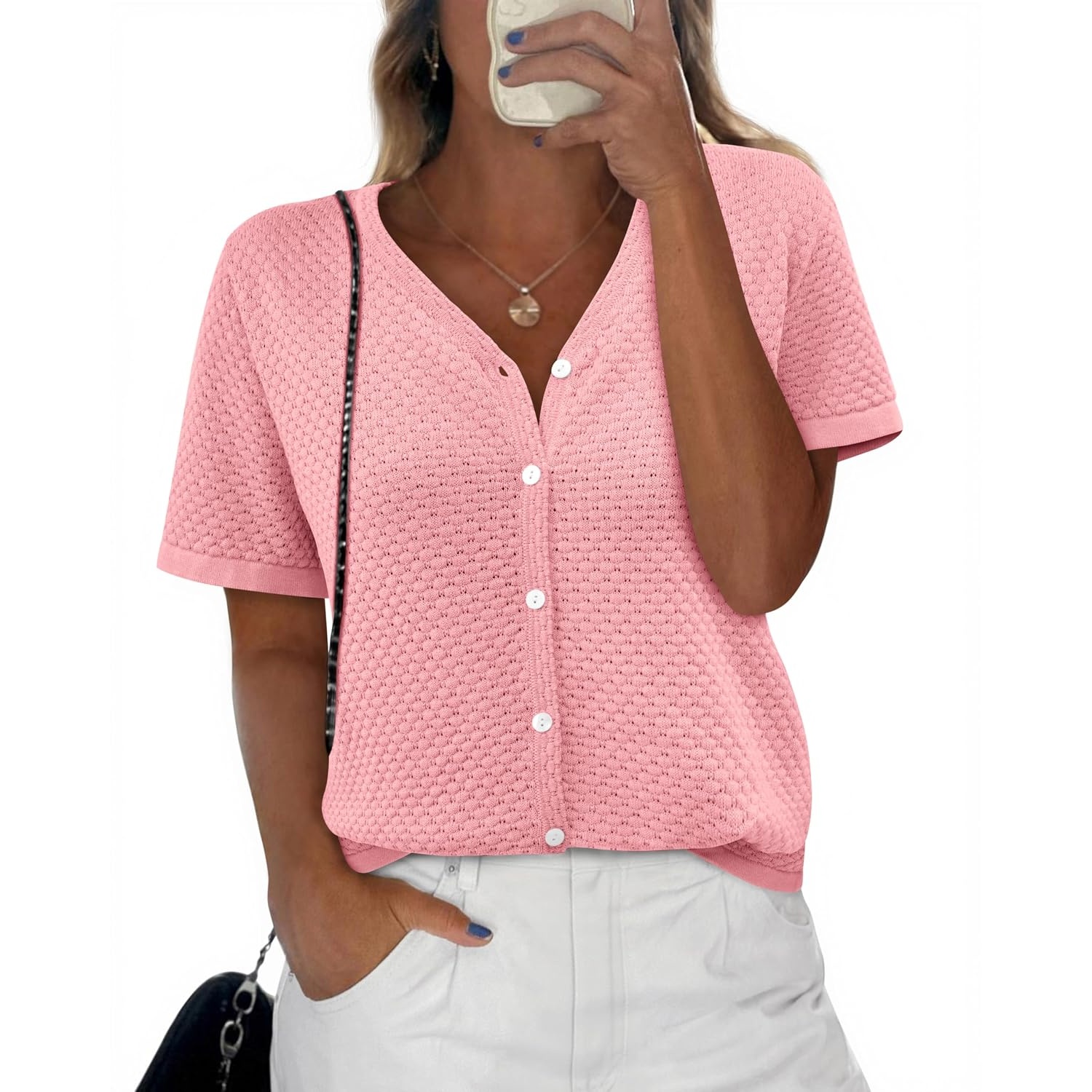 Casual Short Sleeve Crochet Knit Cardigan For Women