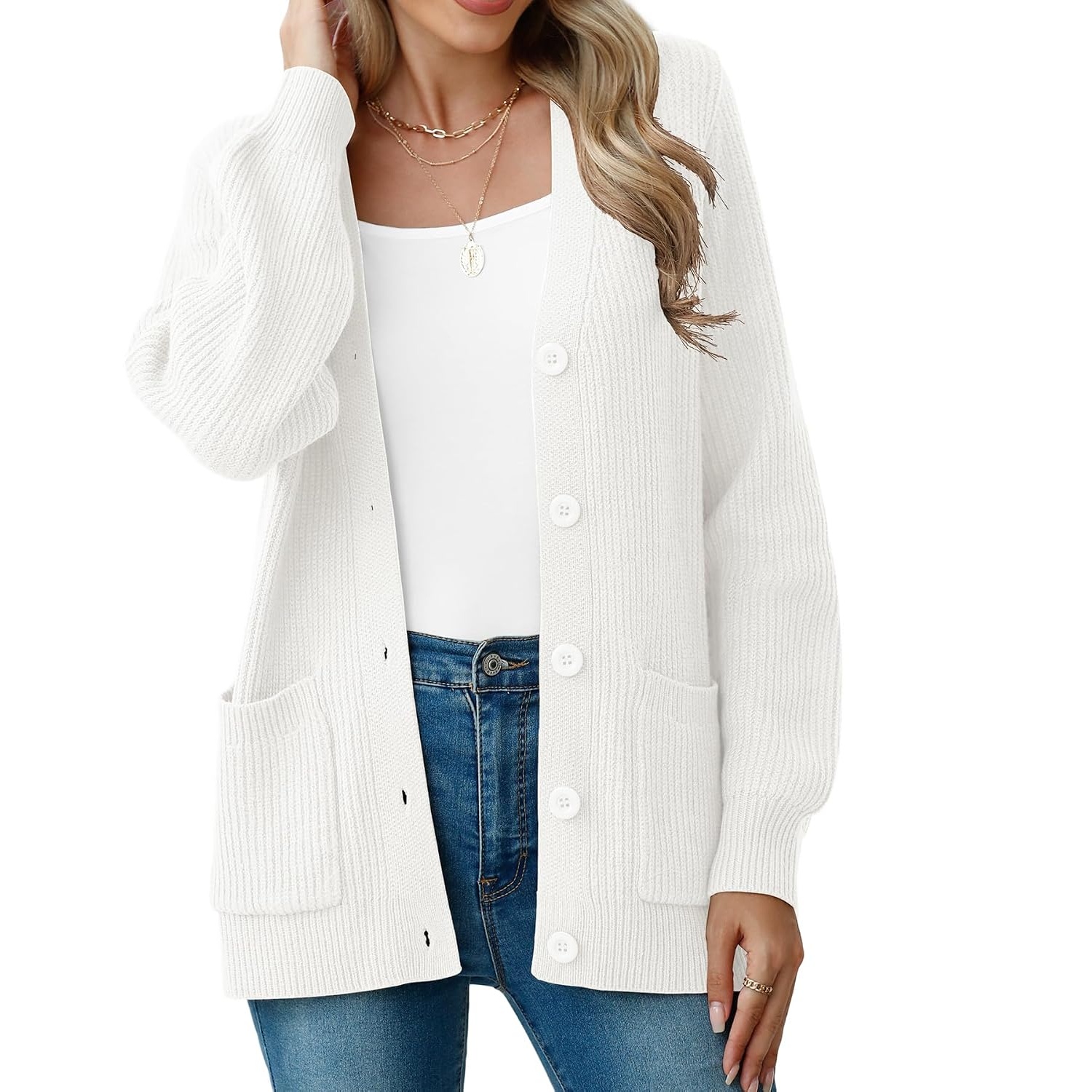 Long Sleeve Button Up Cardigan With Pockets For Women