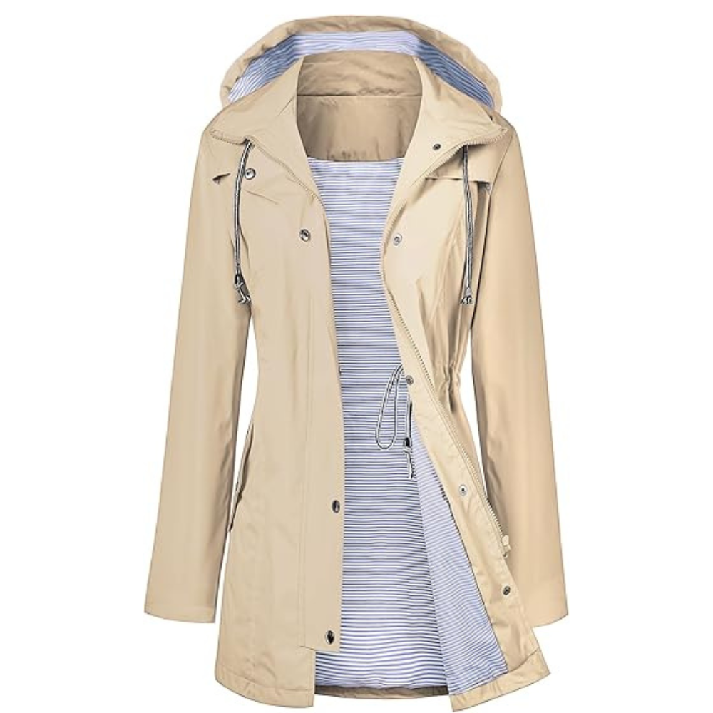 Waterproof Long Hooded Trench Coat Lined Windbreaker Travel Jacket