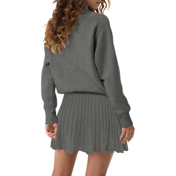 Women's Two Piece Outfits Turtleneck Long Sleeve Ribbed Knit Tops Pleated Mini Skirt 2026 Casual Sweater Sets