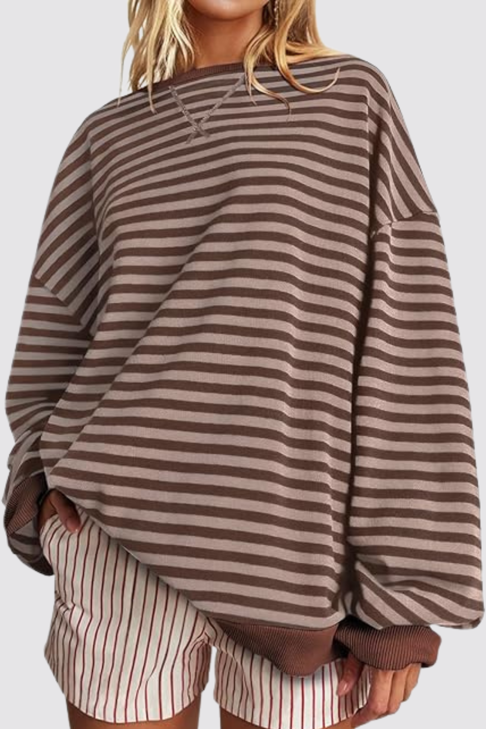 Oversized Striped Crewneck Pullover Long Sleeve Sweatshirt