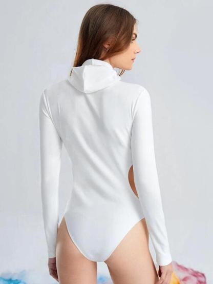 Simple White Cut Out Bodysuit-Comfy Jumpsuits