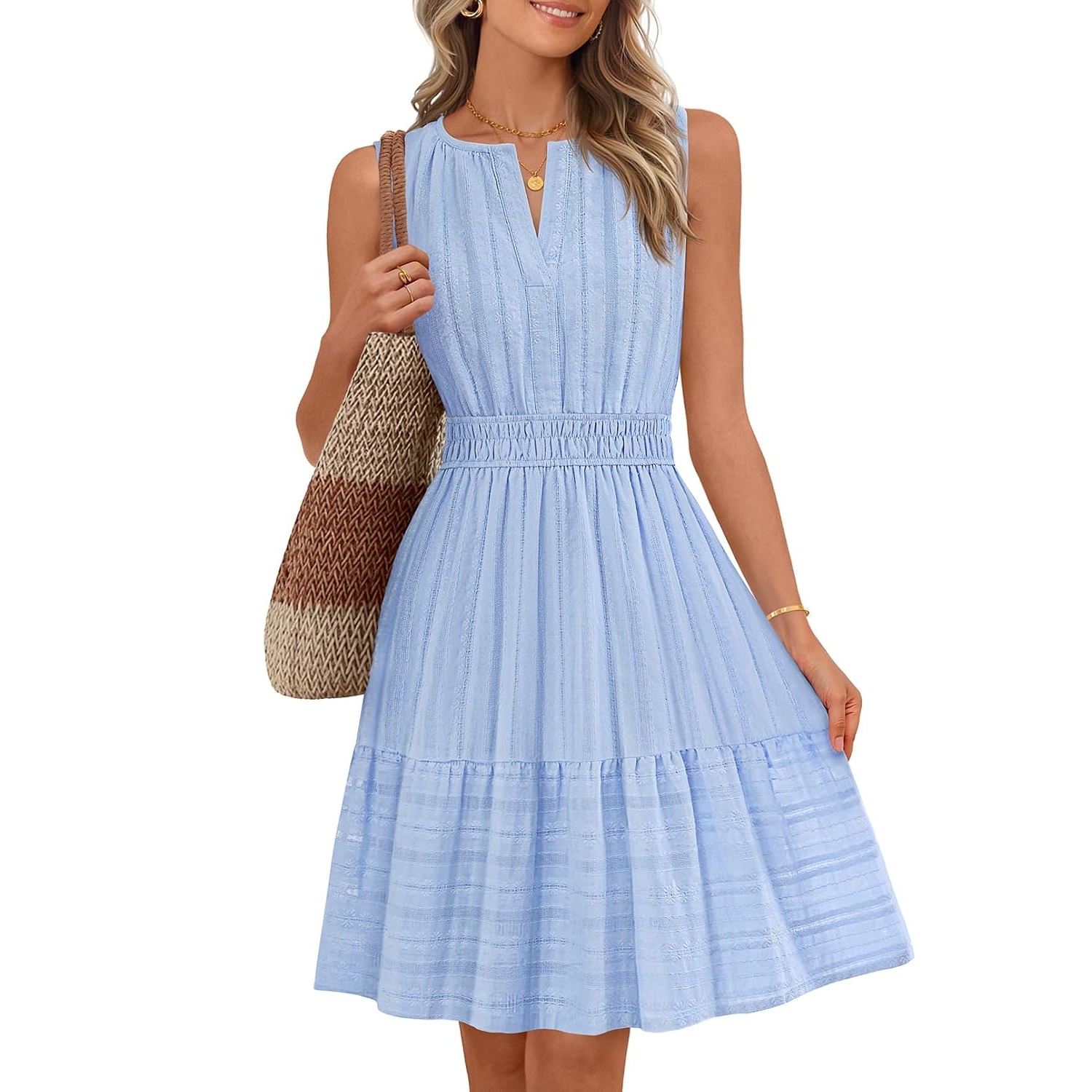 Casual Sleeveless Flowy Line Mini Sundress With Pocket