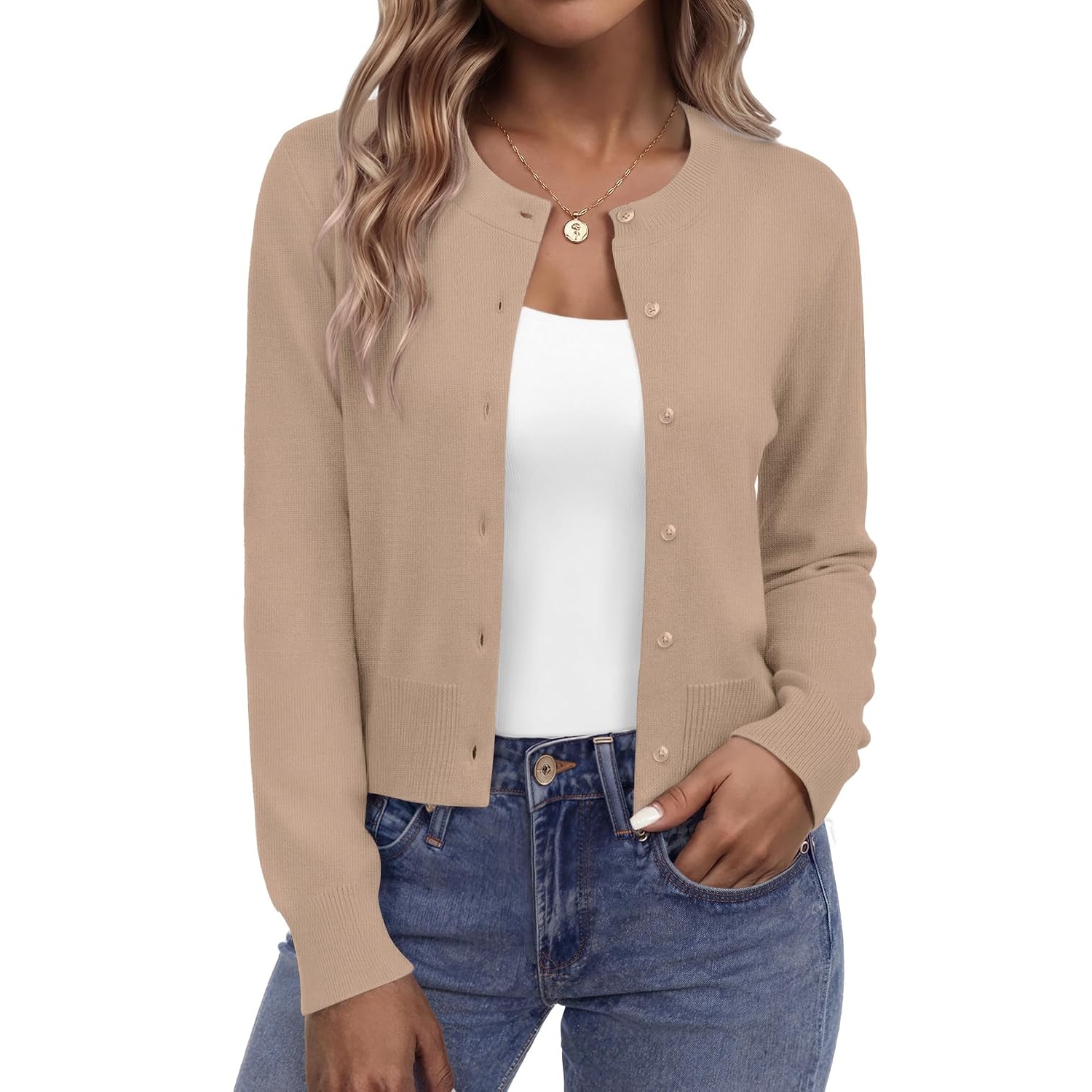 Casual Lightweight Button Down Cropped Cardigan For Women
