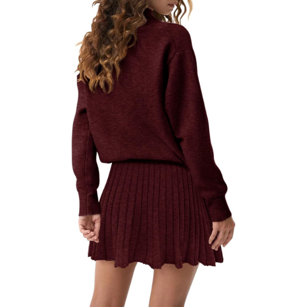 Women's Two Piece Outfits Turtleneck Long Sleeve Ribbed Knit Tops Pleated Mini Skirt 2026 Casual Sweater Sets