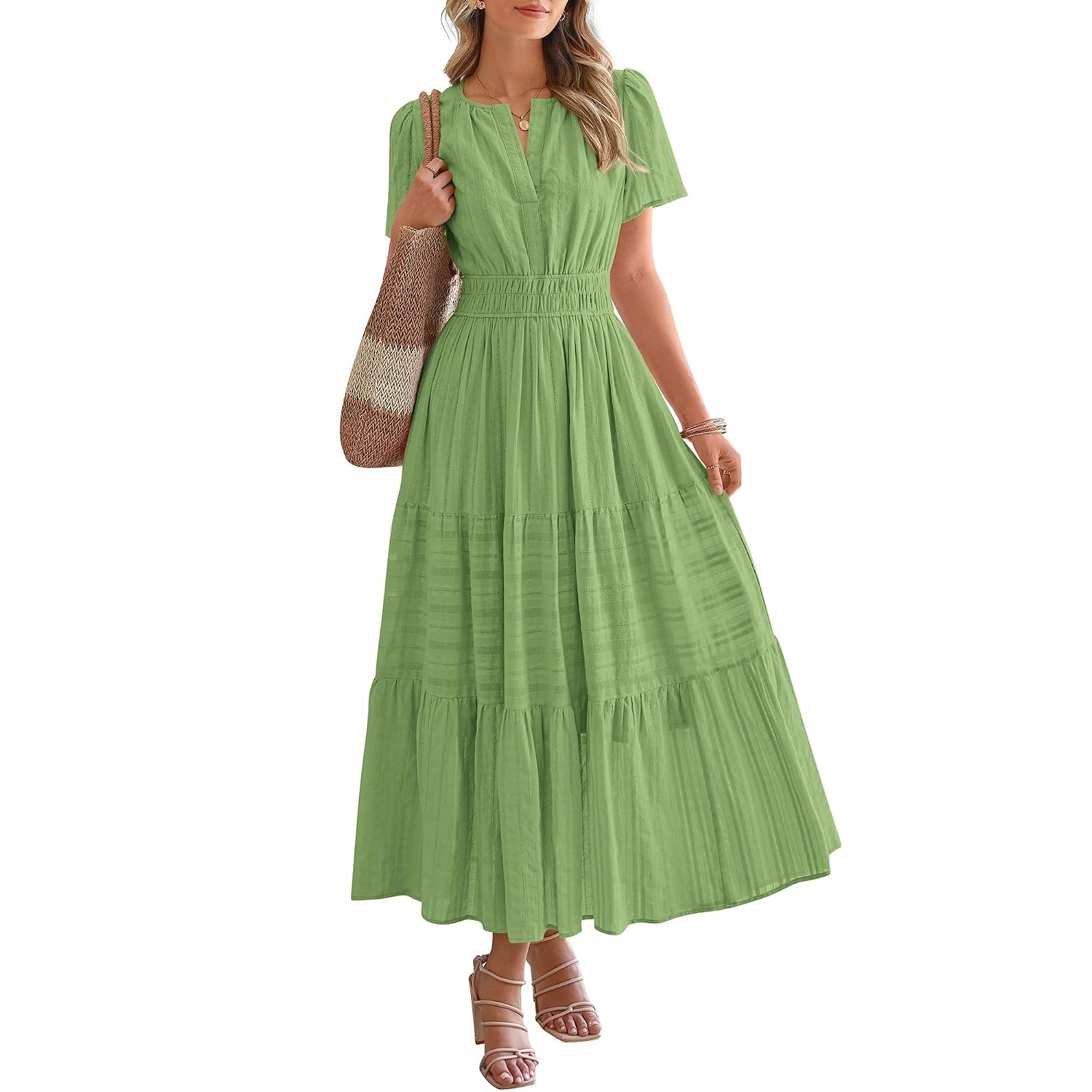 Summer Casual Boho Beach Short Sleeve Midi Dress