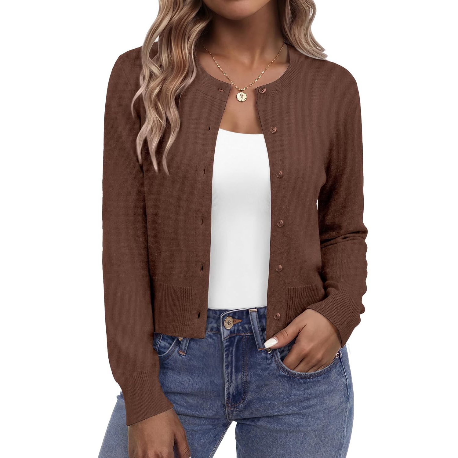 Casual Lightweight Button Down Cropped Cardigan For Women