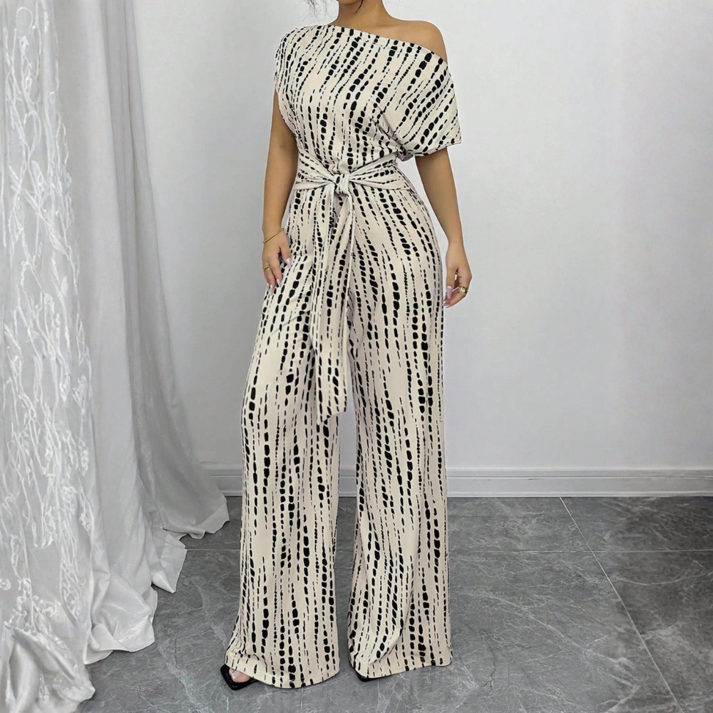 Women's All Over Print Tie Front Jumpsuit
