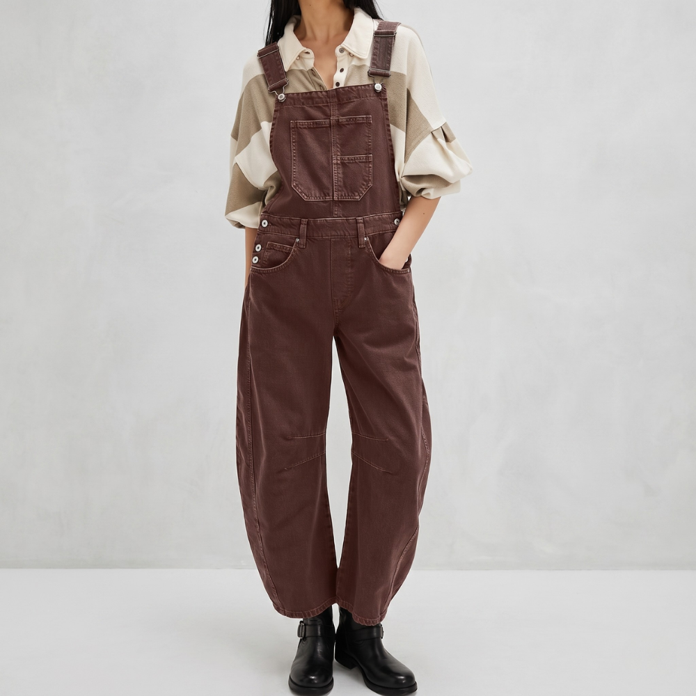 Loose Fit Wide Denim Bib Overalls Jumpsuit For Women With Pockets