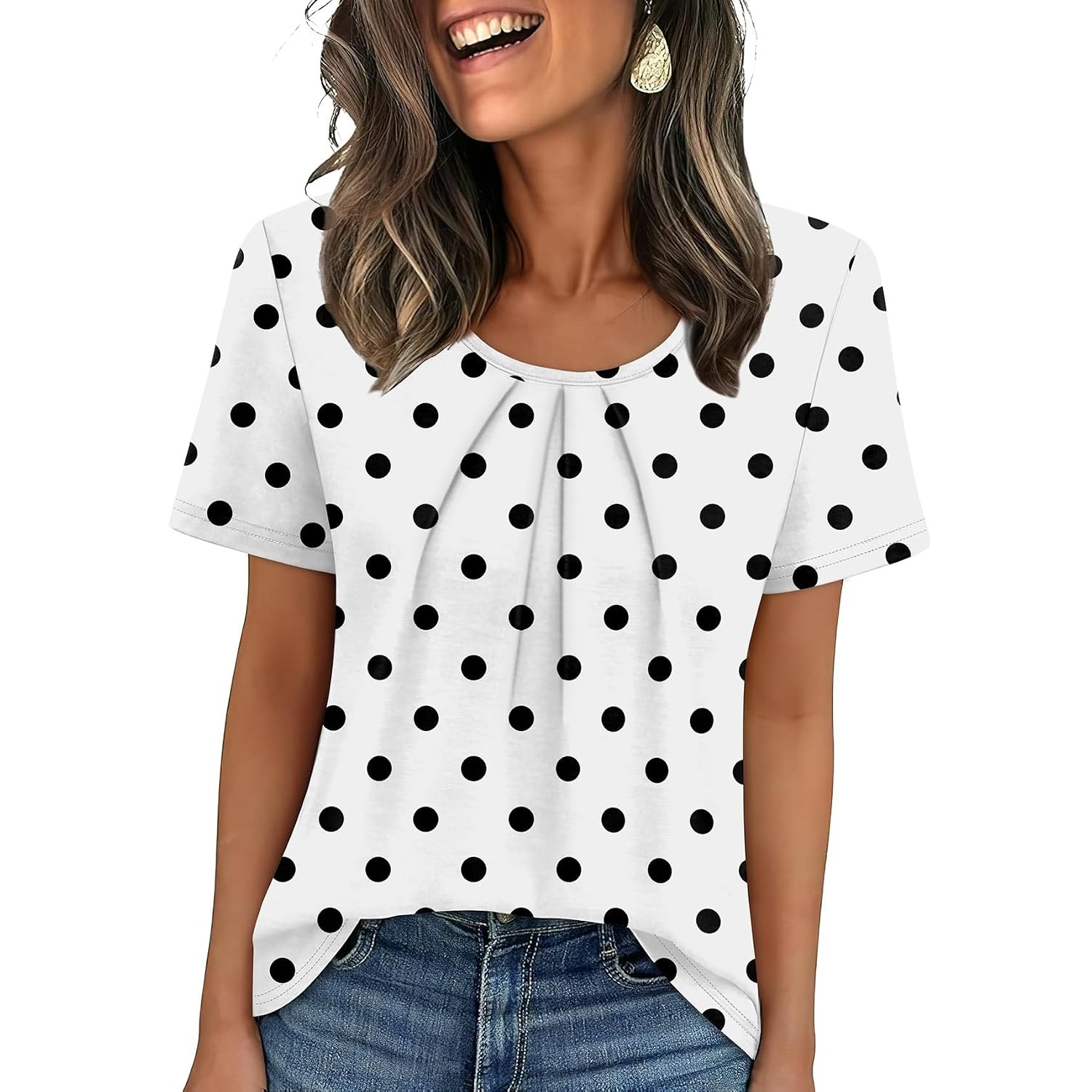 Casual Pleated Short Sleeve Shirts For Women