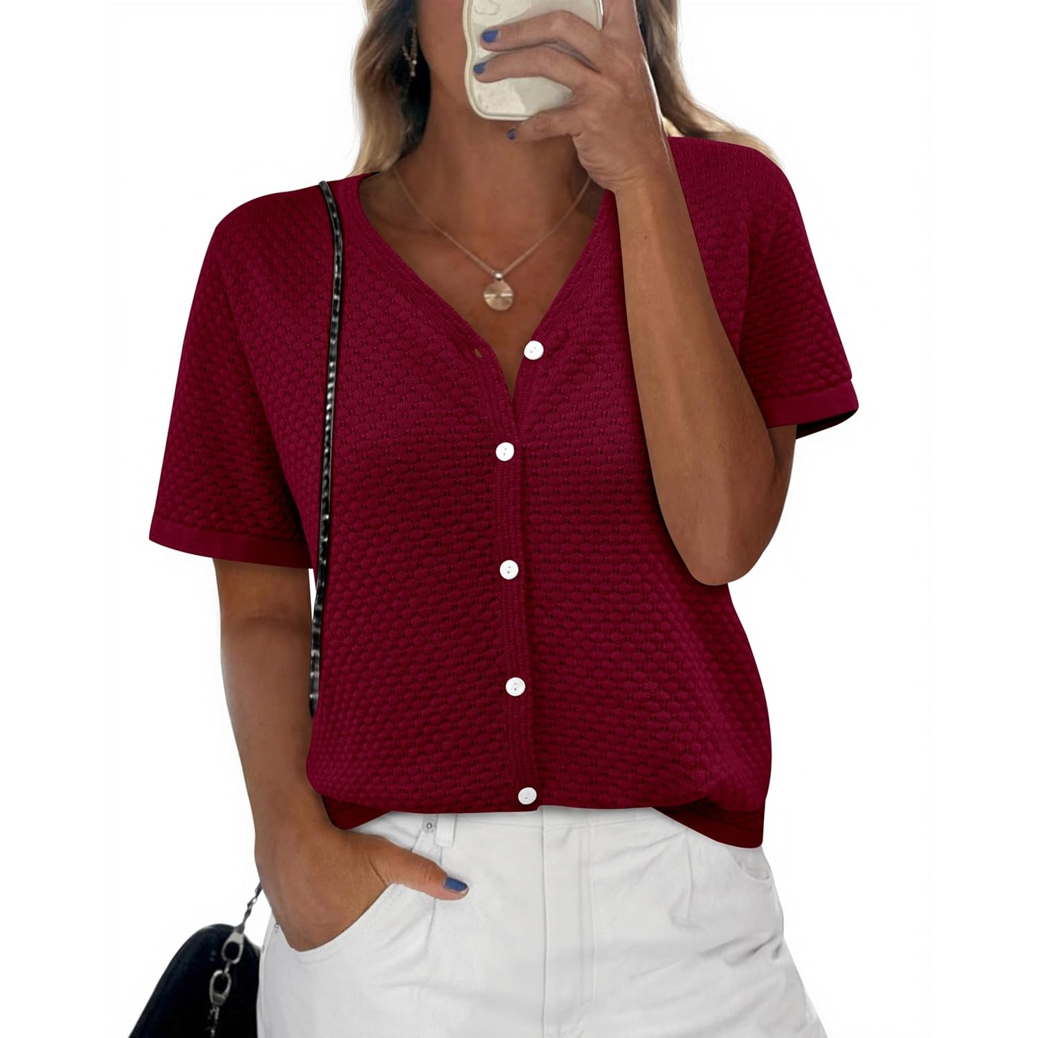 Casual Short Sleeve Crochet Knit Cardigan For Women