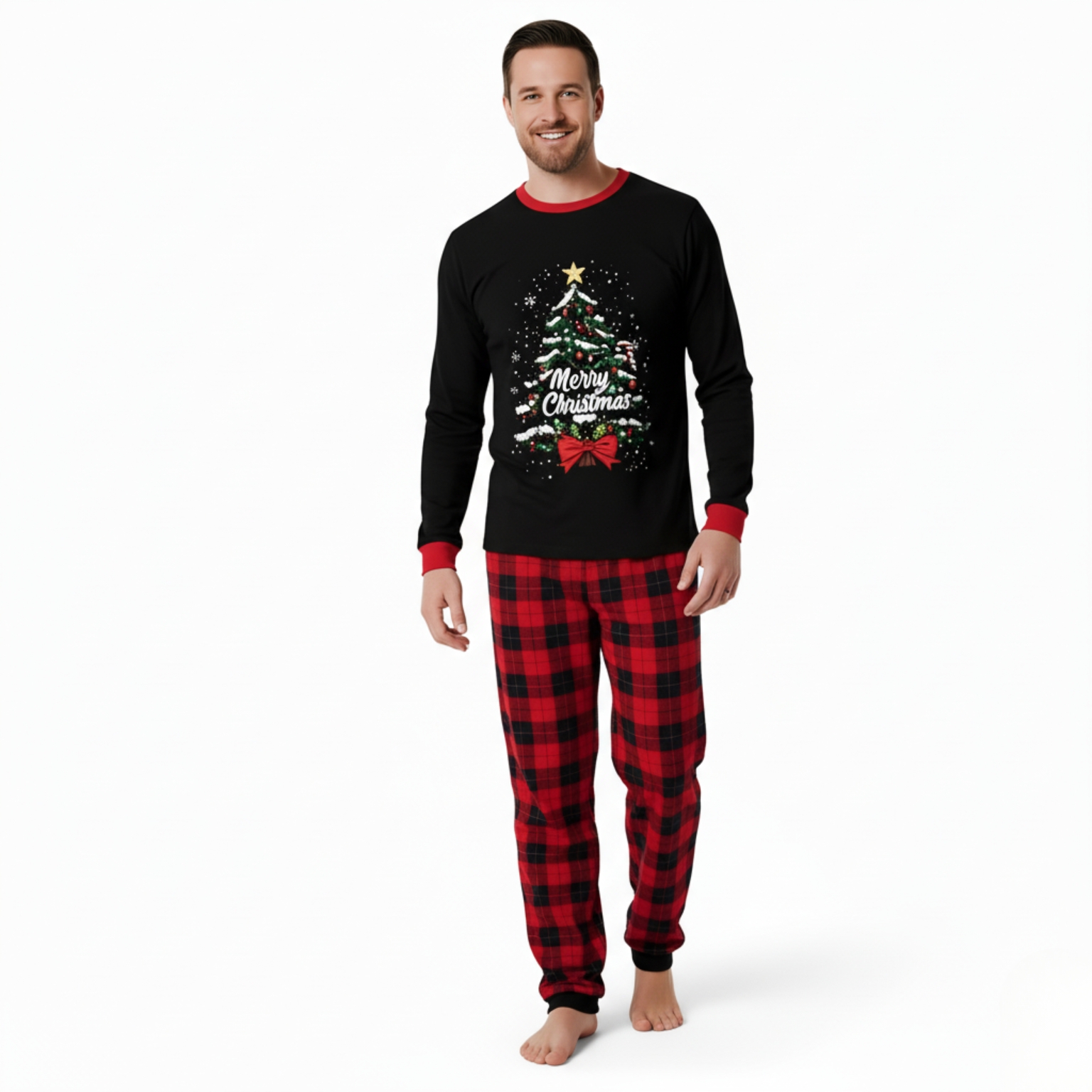 Family Christmas Pajama SetsMerry Christmas Tree Bow Print Pajama Set - Image 3