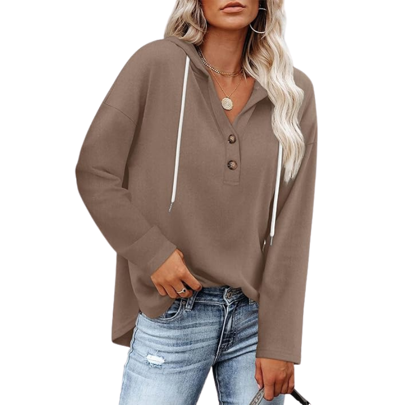 Womens Tops V Neck Button Sweatshirt For Women Pullover Long Sleeve