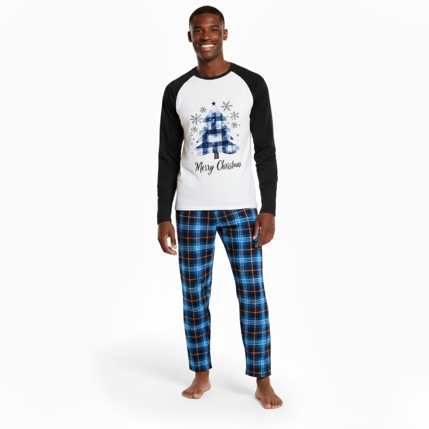 Merry Christmas Matching Family Christmas Pajamas With Long Sleeve Tops And LoungewearMerry Christmas Plaid Pajama Set with Snowflake Design - Image 3