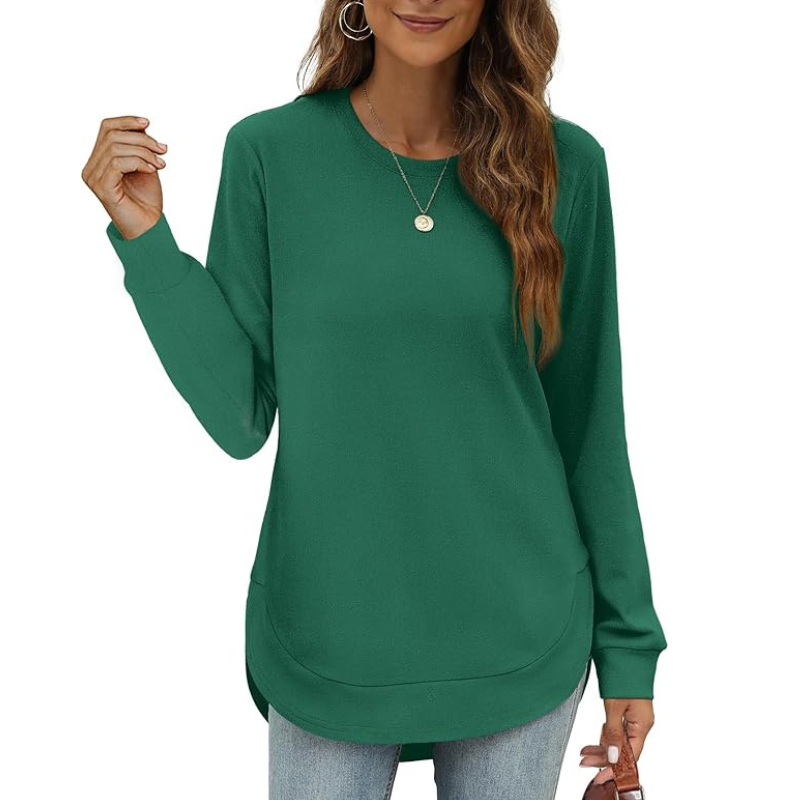 Sweatshirt Crewneck Long Sleeve Shirts High Low Tops Curved Hem For Womens