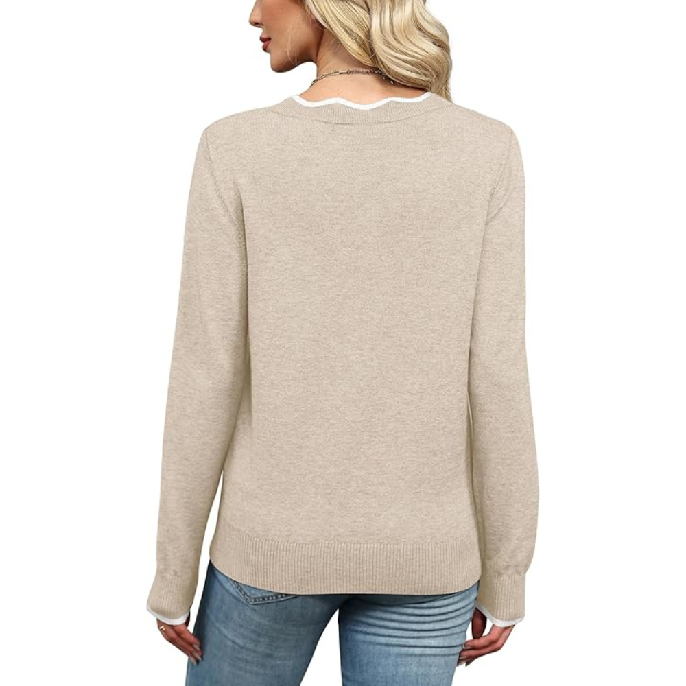 Scallop Trim Knit Pullover Cozy Lightweight Sweater For Women