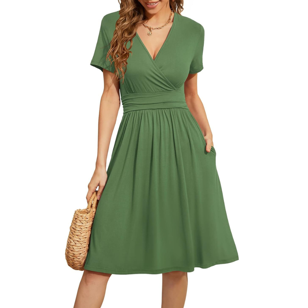 Summer Floral Short Sleeve Dress With Pockets