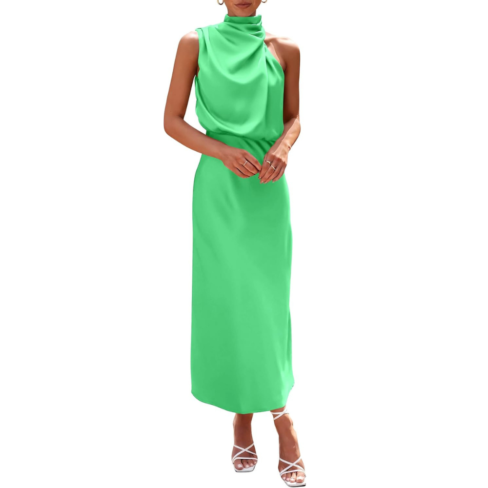 Elegant Sleeveless Satin Maxi Cocktail Party Dress