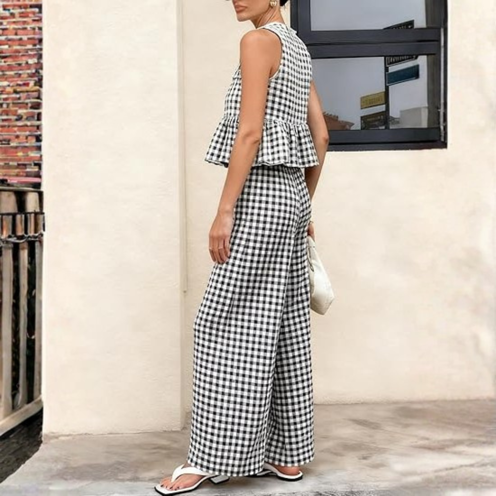 Gingham Plaid Peplum Tank Top Matching Set