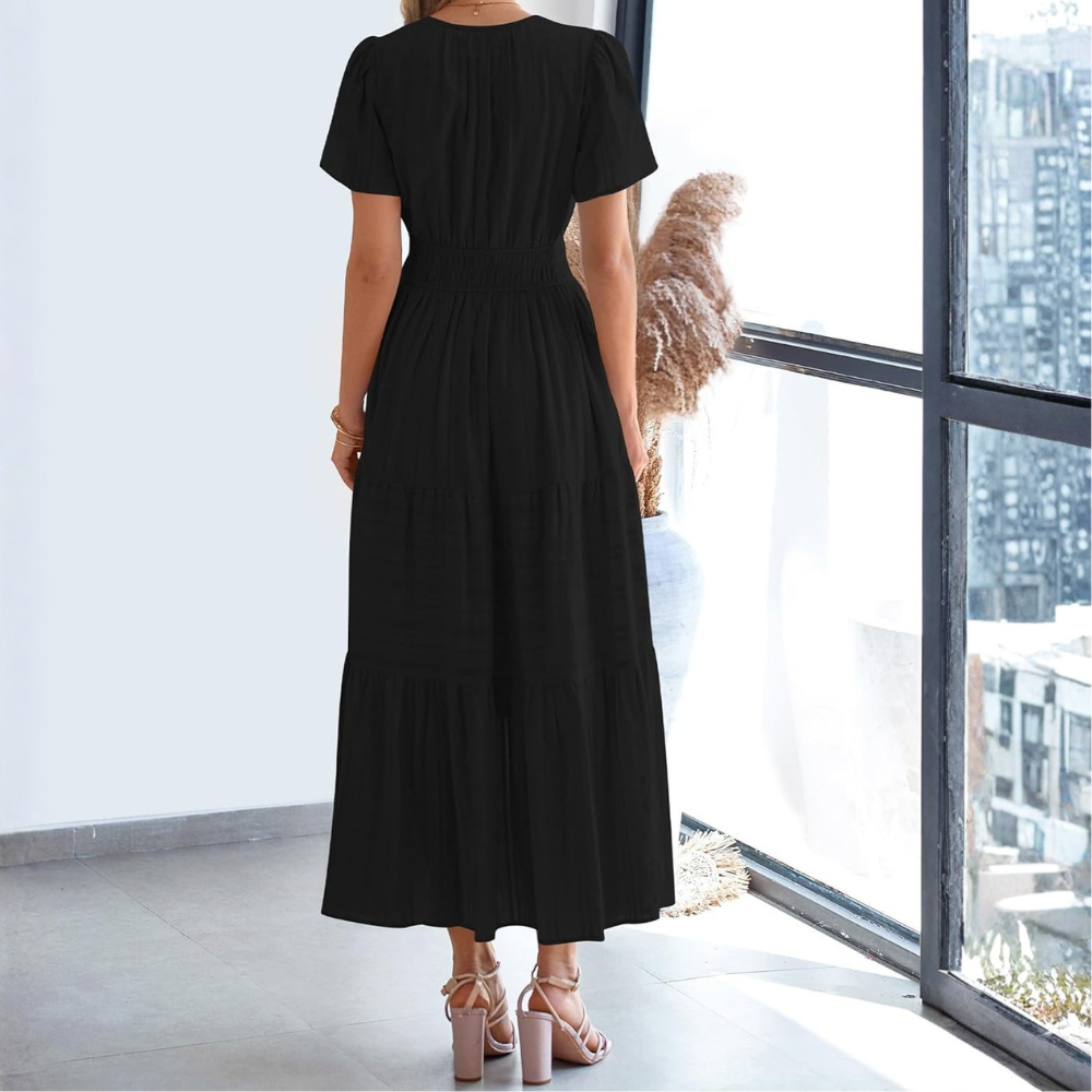 Summer Casual Boho Beach Short Sleeve Midi Dress