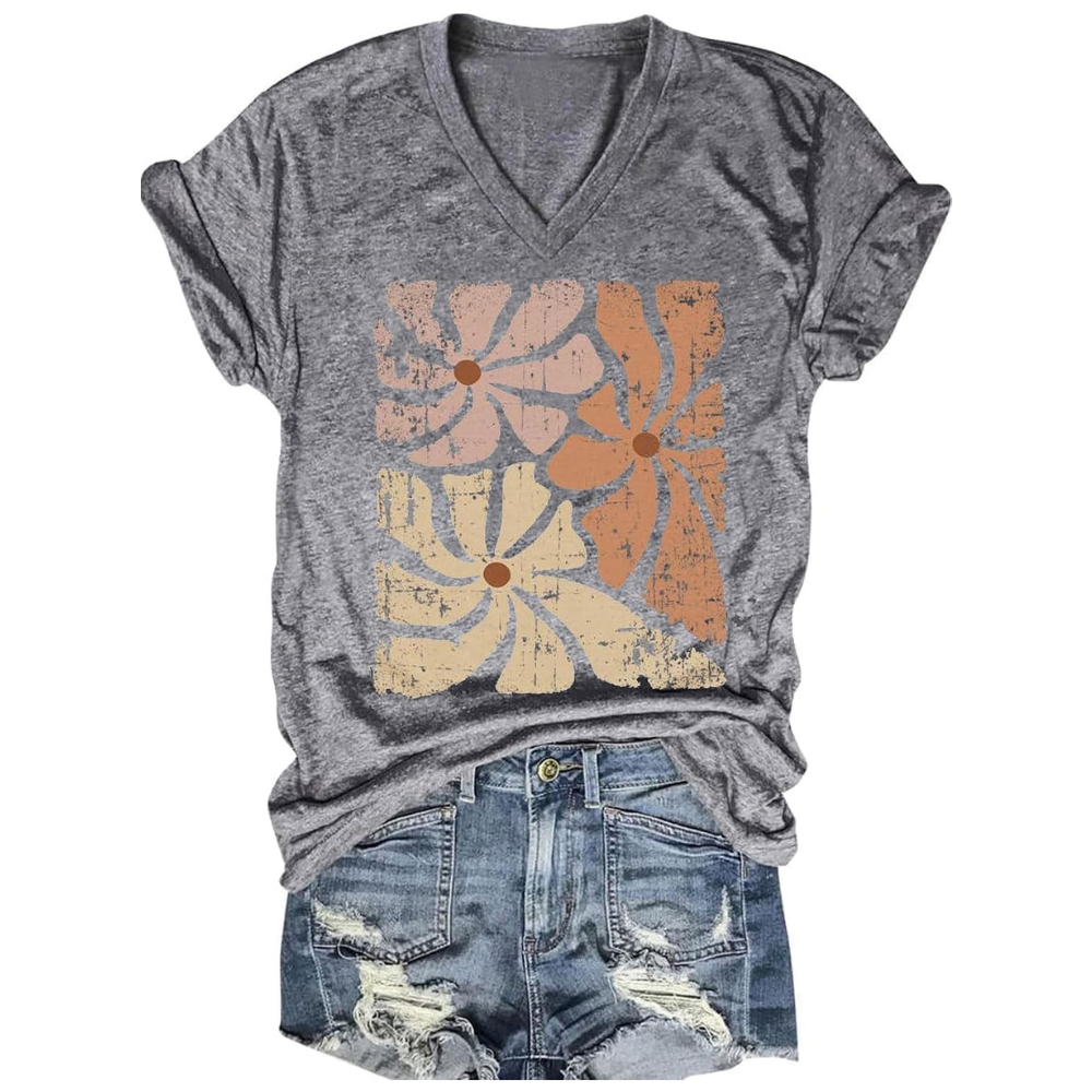 Casual Printed Short Sleeve T Shirt For Women