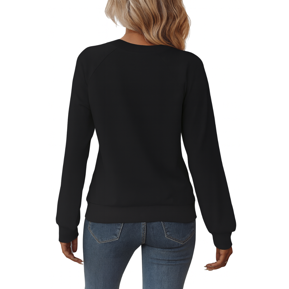 Casual Long Sleeve V Neck Loose Fit Pullover Sweatshirts