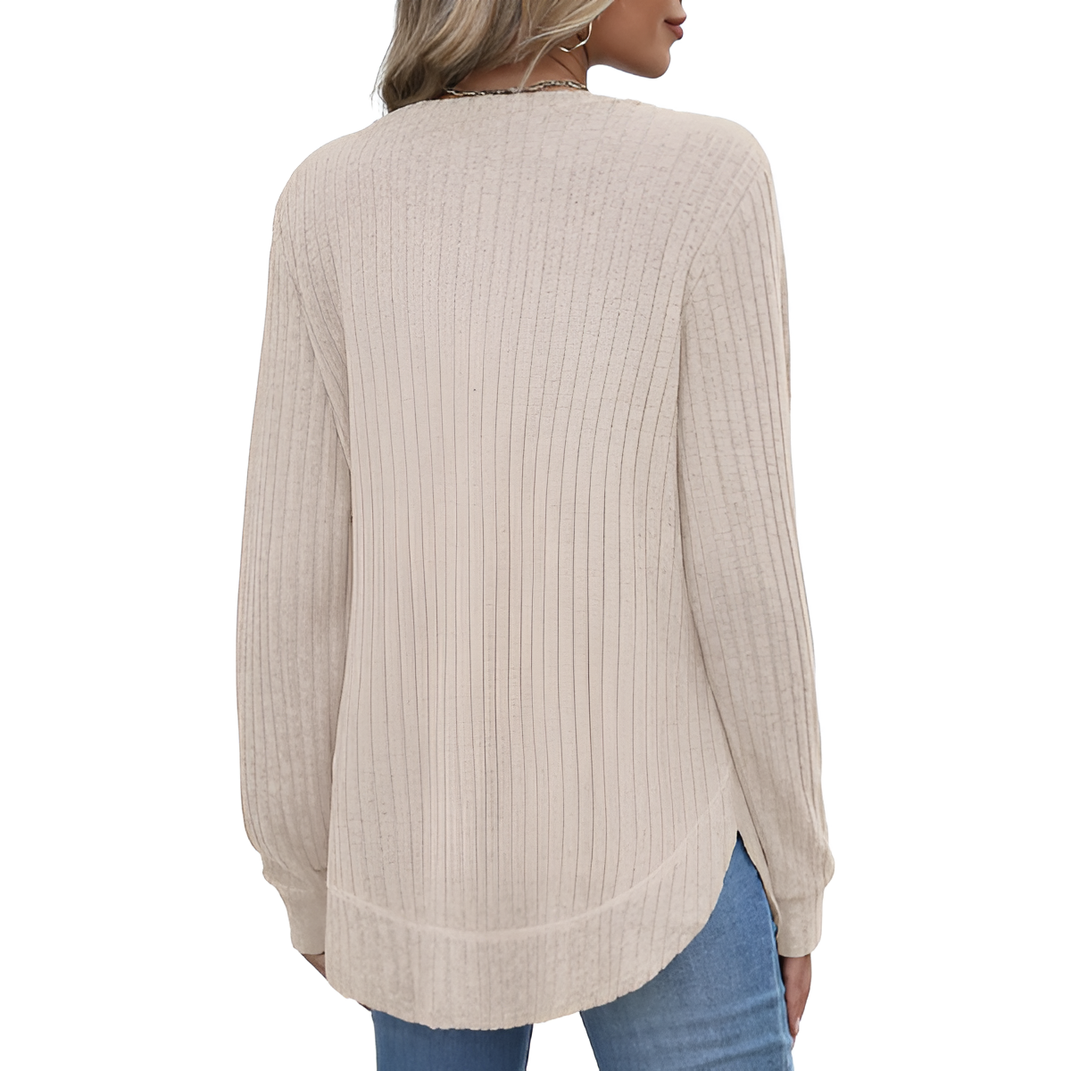 Tunic Tops for Women Loose Fit Dressy Long Sleeve Shirts Womens Sweaters Crew Neck Fall Clothing with Curved Hem