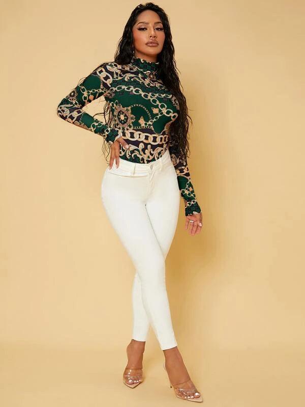 Baroque Print With Chain Patterned Bodysuit