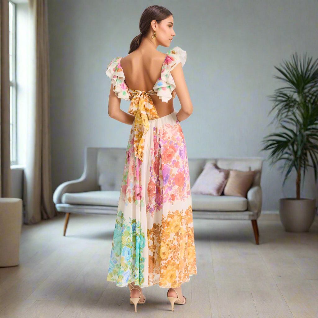 Raie Frill Shoulder Midi Dress