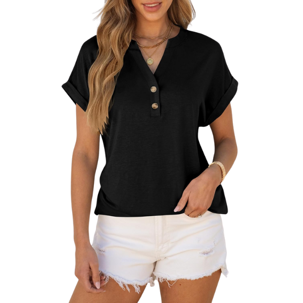 Womens Short Sleeve Henley Tops V Neck Dressy Casual Blouses Summer Trendy Tee Shirts 2026 Vacation Fashion Clothes