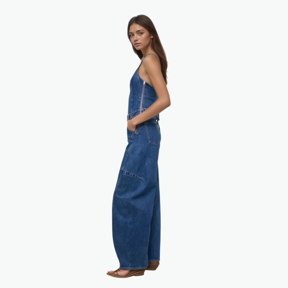 Halter Barrel Denim Jumpsuit
