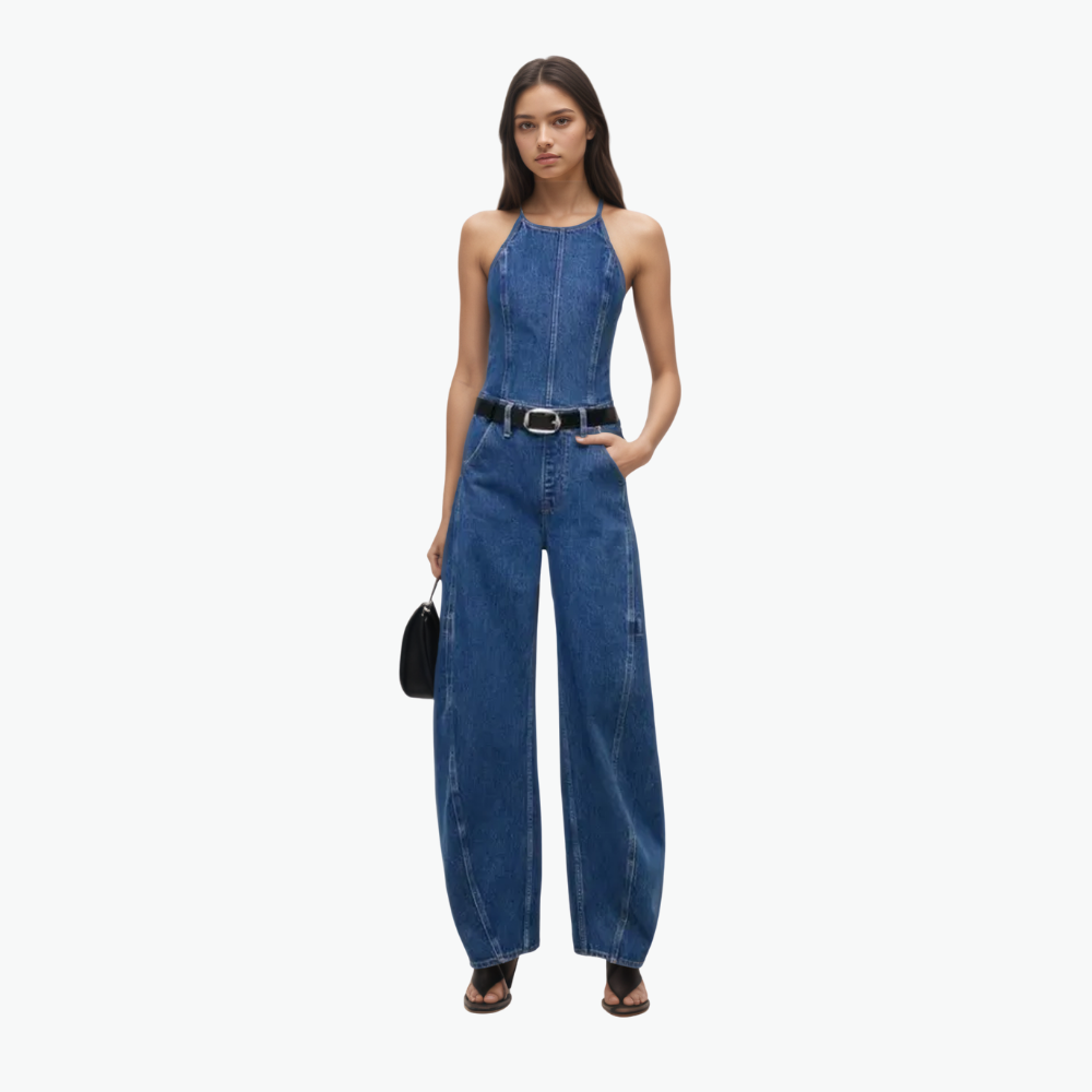 Halter Barrel Denim Jumpsuit