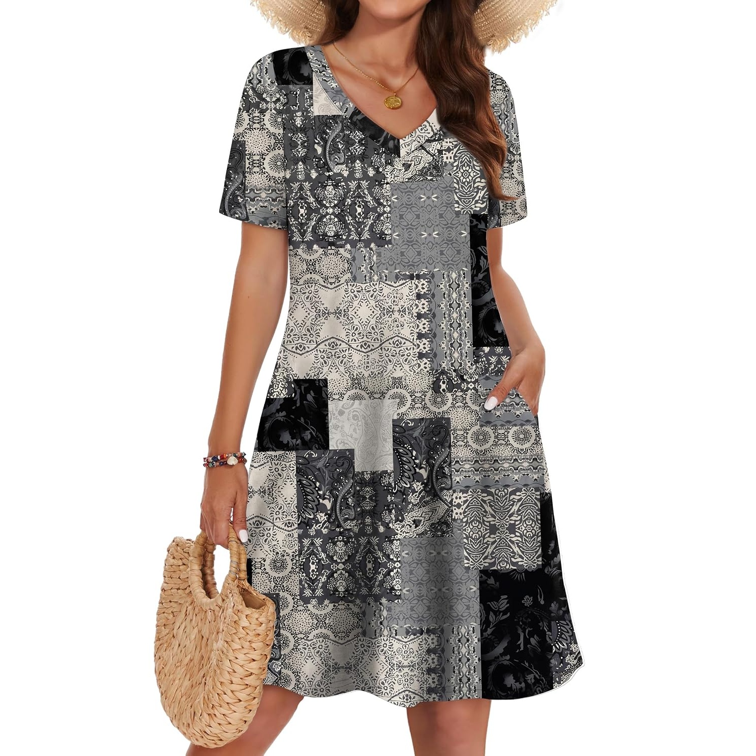 Boho Summer Loose T Shirt Dress With Pockets