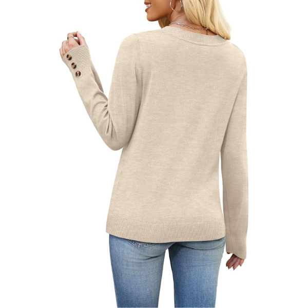 ightweight Sweaters for Women Long Sleeve V Neck Knit Outfits with Decorative Buttons