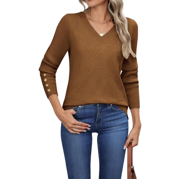 V Neck Sweaters Shirts Long Sleeve Lightweight Ribbed Knit Pullover Sweater Blouse Tops with Buttons Oufits