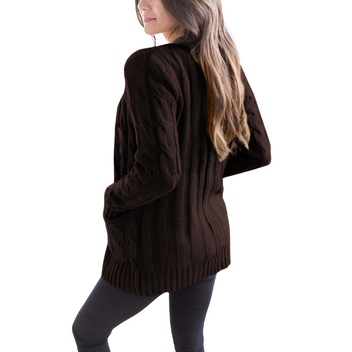 Cable Knit Button Front Open Cardigan