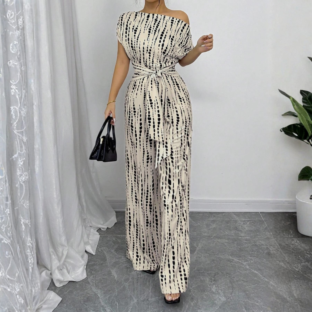 Women's All Over Print Tie Front Jumpsuit