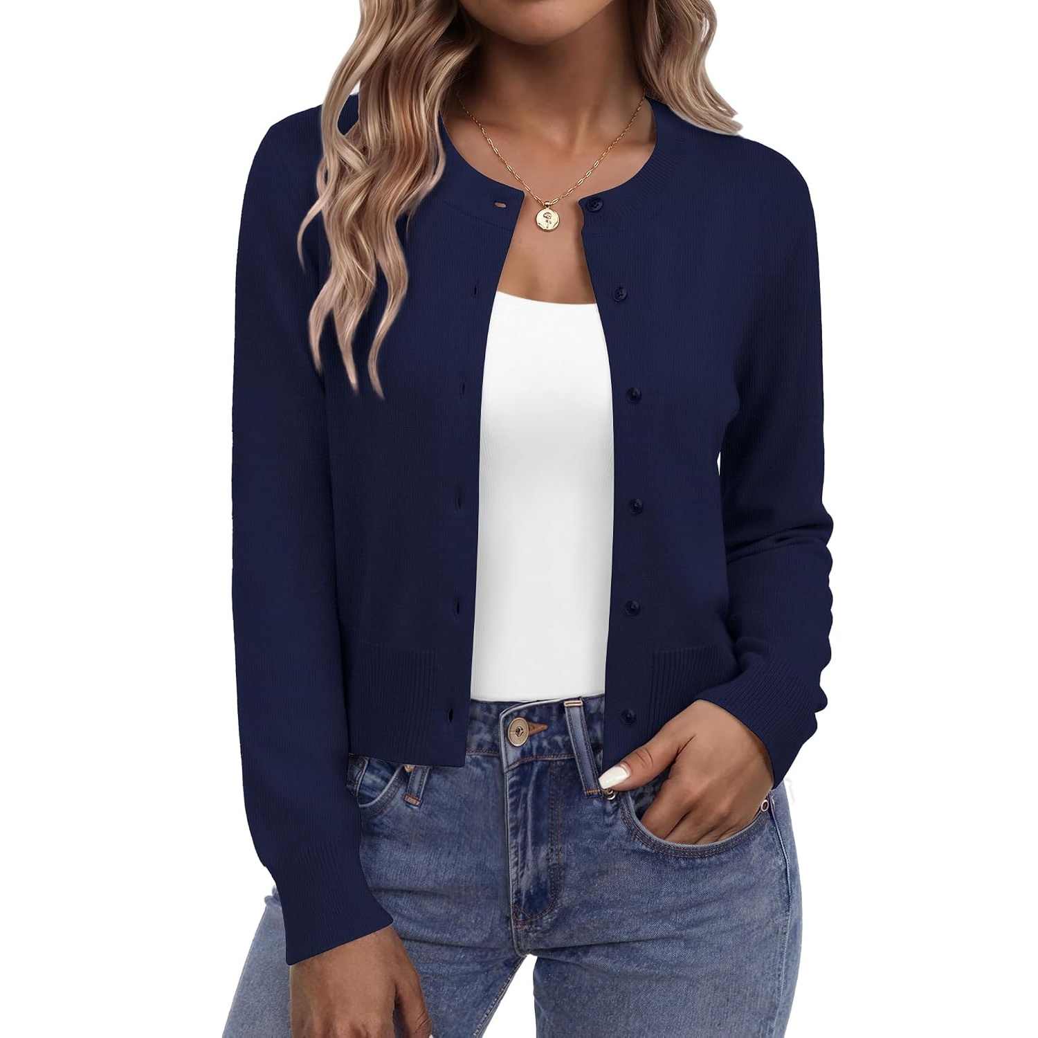 Casual Lightweight Button Down Cropped Cardigan For Women