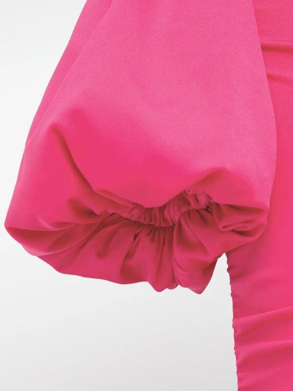 One Shoulder Puff Sleeve Bodysuit-Comfy Jumpsuits