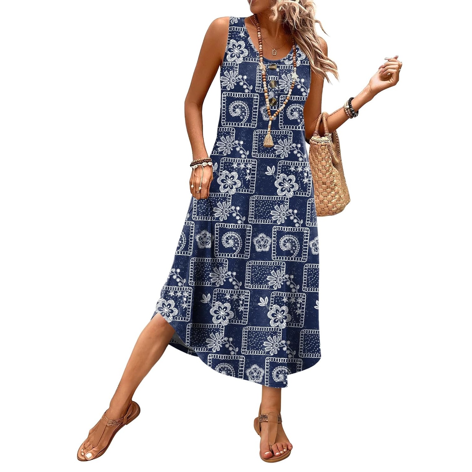 Casual Sleeveless Summer Midi Sundress For Women