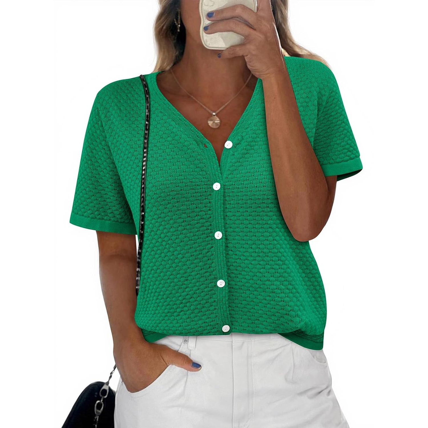 Casual Short Sleeve Crochet Knit Cardigan For Women