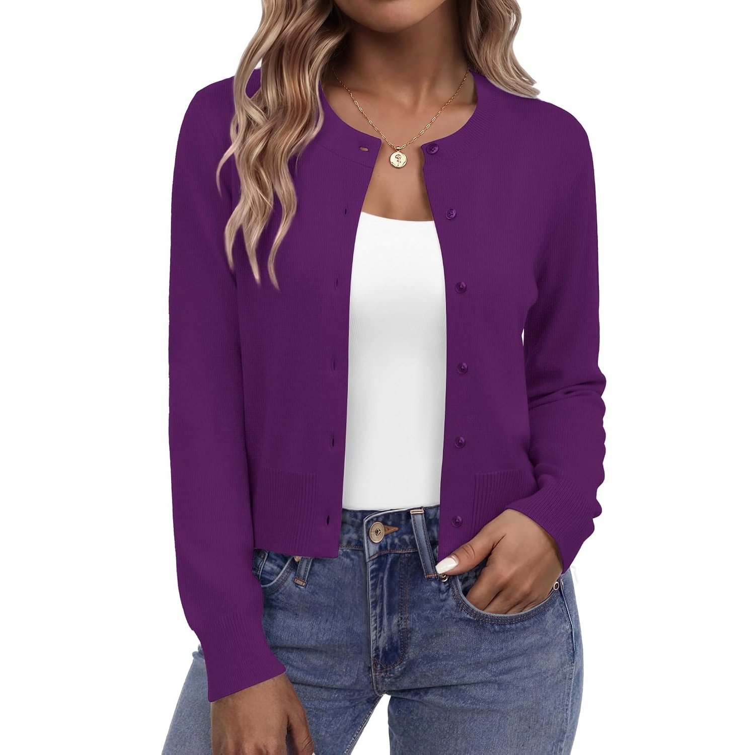 Casual Lightweight Button Down Cropped Cardigan For Women